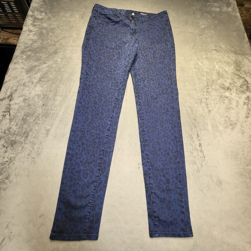 MNG By Mango Jeans Womens 10 Blue Skinny Dark Wash Animal Print
